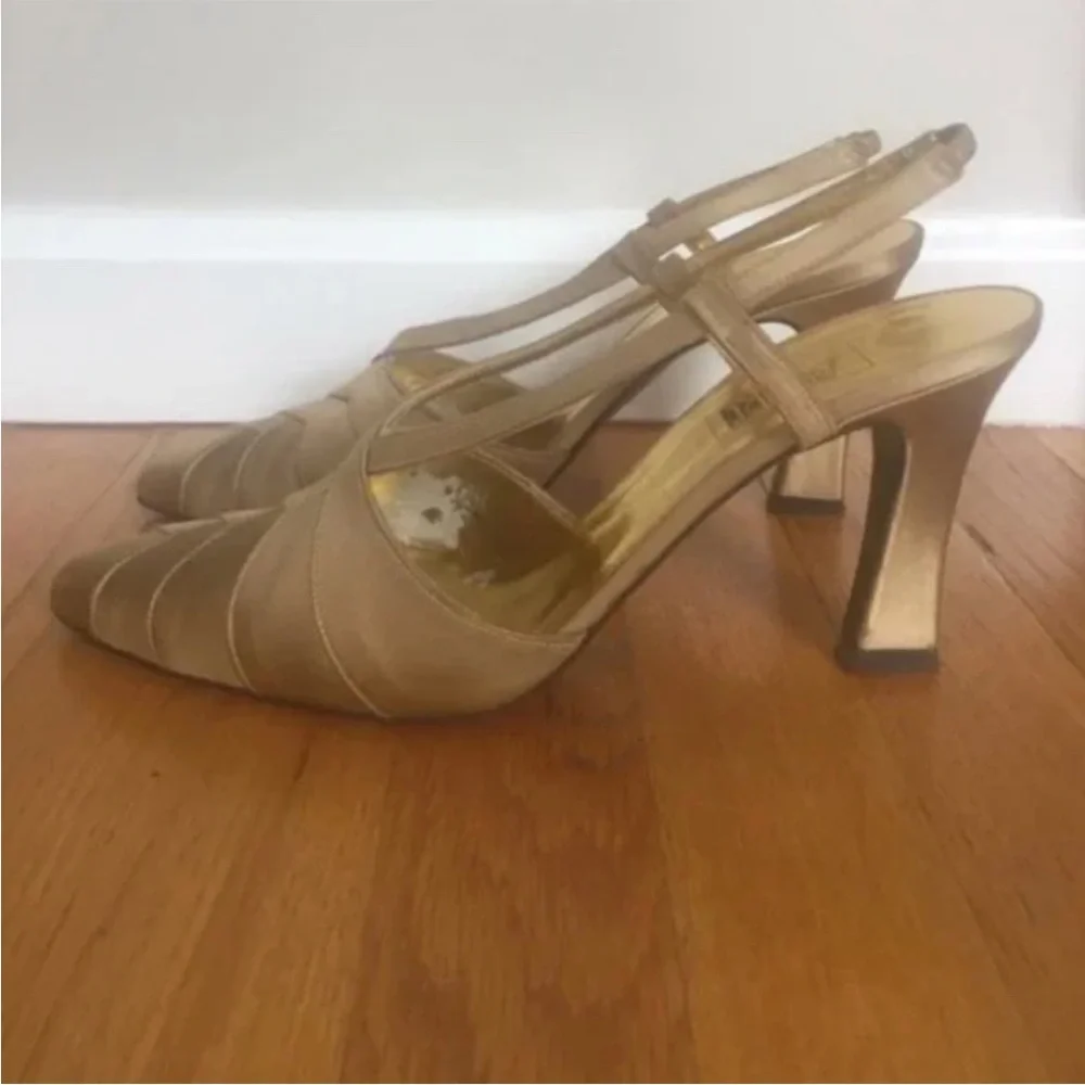 Vintage Satin Allure Formal Gold Pointed Slingback Heels [Size 9.5]